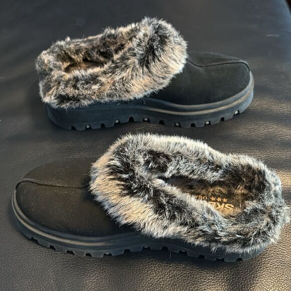 Skechers Shindigs Fortress Suede Platform Clog Slipper Faux Fur - Picture 7 of 7